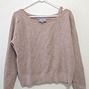 LIV Milano long sleeve round neck Oatmeal, Gold Chain Trin sweater size L
